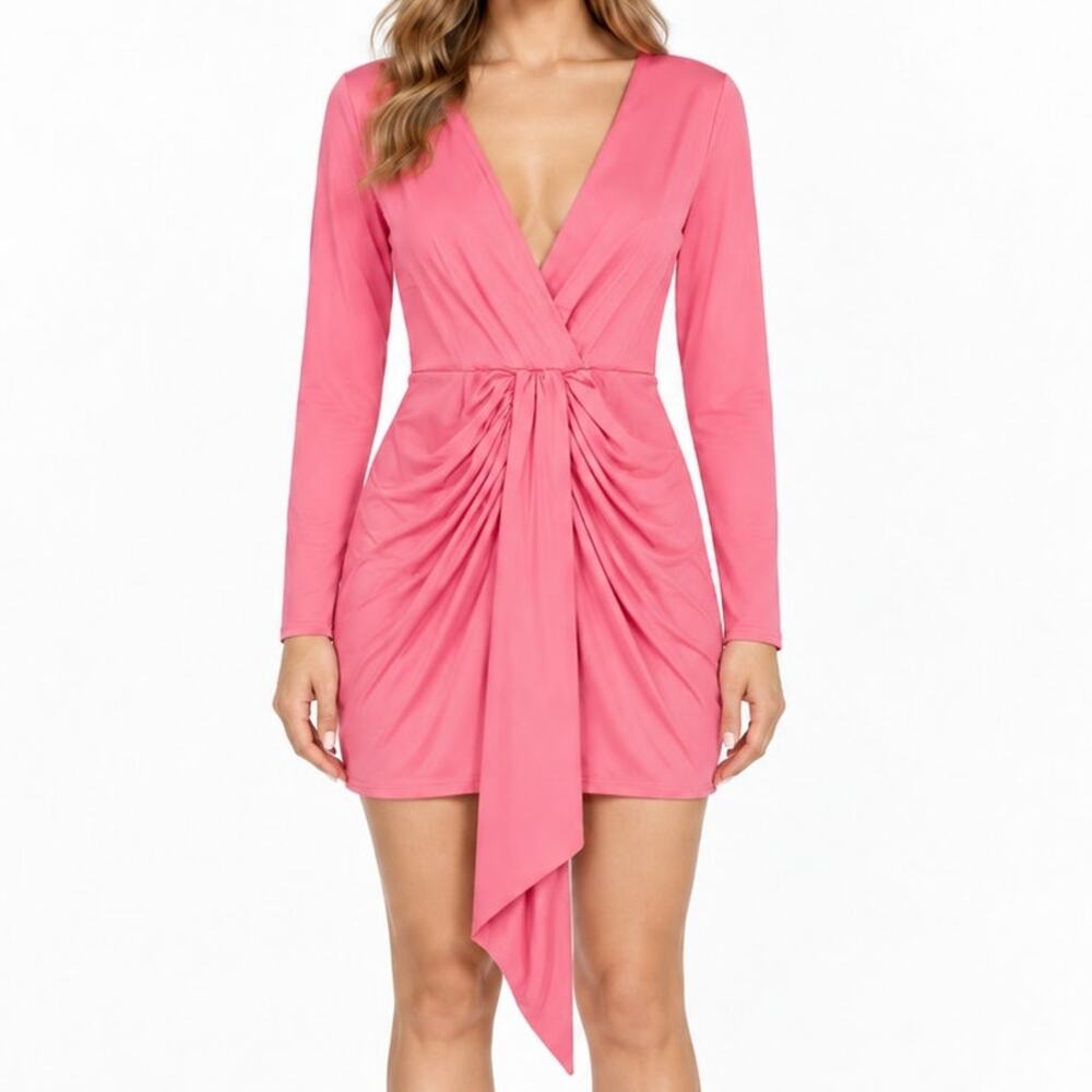 NWT Zara Pink Ruched Plunge Mini Dress S